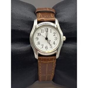 Calvin Hill Womens Silver Tone Brown Band Quartz Watch New Battery